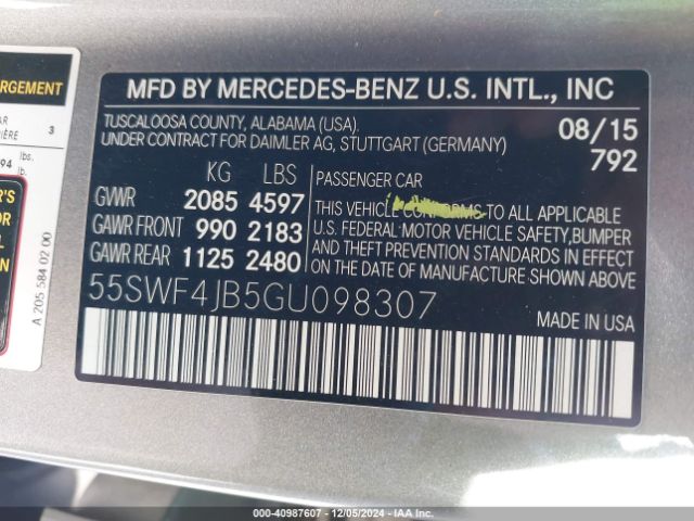 55SWF4JB5GU098307 Mercedes-Benz C-class C 300/luxury/sport