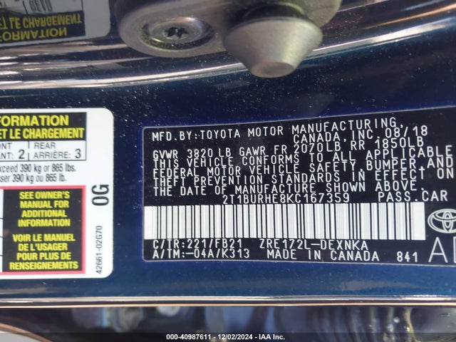 Toyota COROLLA LE 2019 2T1BURHE8KC167359 Image 9
