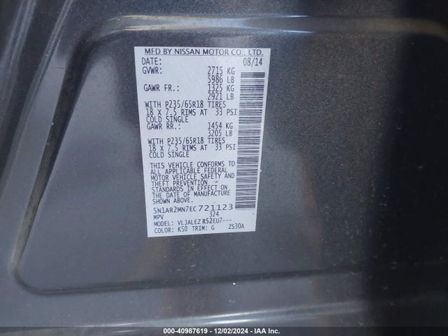 Nissan Pathfinder Sv 2014 5N1AR2MN7EC721123 Image 9