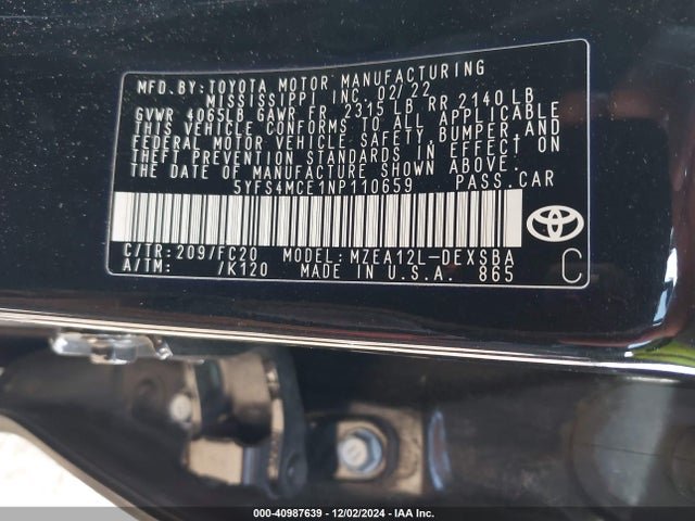 Toyota COROLLA SE 2022 5YFS4MCE1NP110659 Image 9