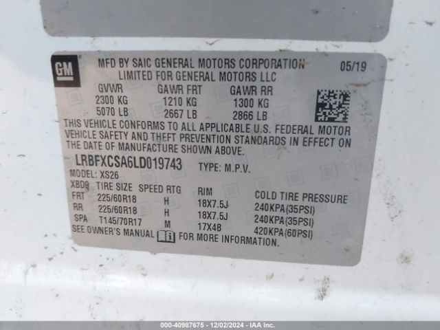 LRBFXCSA6LD019743 Buick Envision Fwd Essence