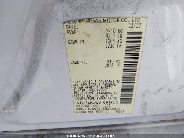 Nissan Altima 2.5 S 2014 1N4AL3APXEN258910 Image 9