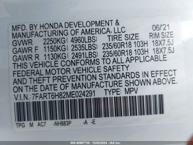 7FART6H82ME024291 Honda Cr-v Hybrid Ex-l