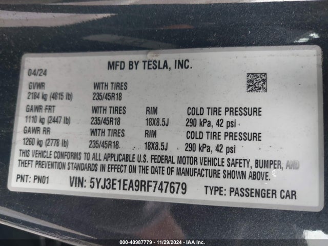 Tesla 2024 2024 5YJ3E1EA9RF747679 Image 9