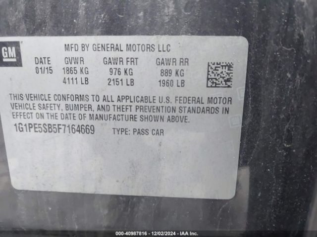 1G1PE5SB5F7164669 Chevrolet Cruze 2lt Auto