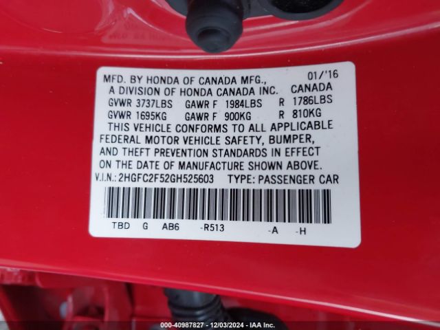 2HGFC2F52GH525603 Honda Civic Lx