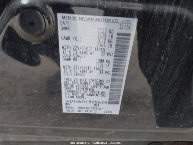 5N1AT2MV7FC809639 Nissan ROGUE SV