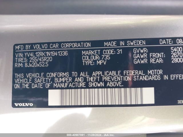 YV4L12RK1N1941336 Volvo Xc60 B5 Momentum