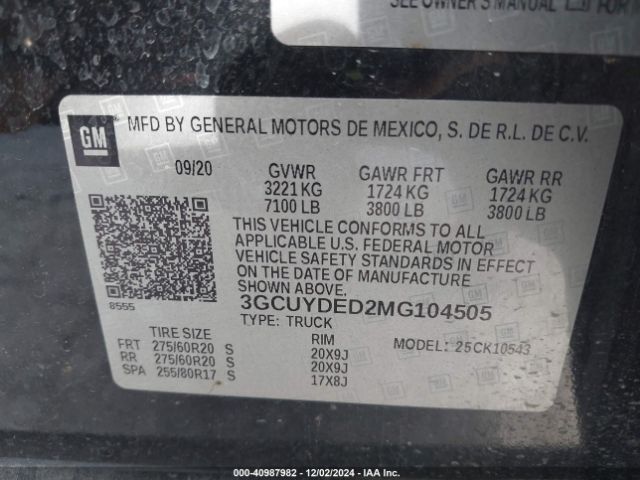 3GCUYDED2MG104505 Chevrolet Silverado 1500 4wd  Short Bed Lt