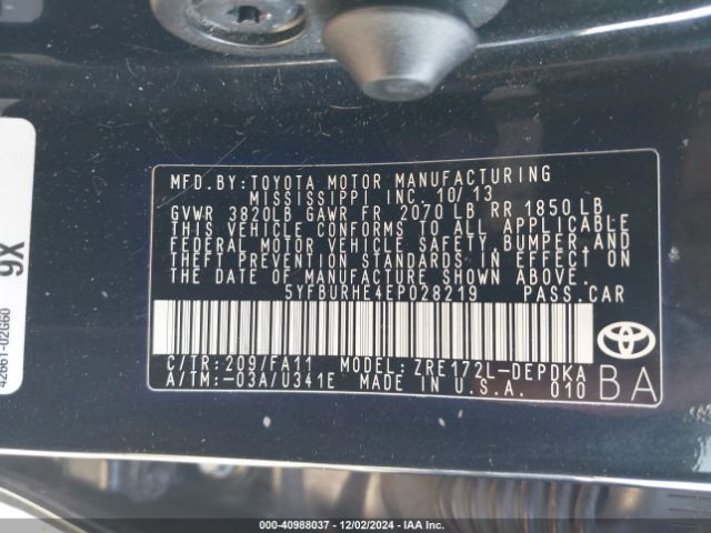 5YFBURHE4EP028219 Toyota COROLLA L