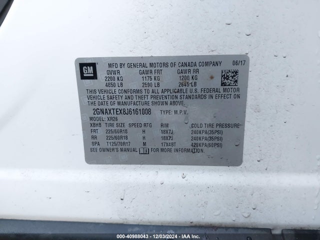 Chevrolet EQUINOX LT 2018 2GNAXTEX8J6161008 Image 9