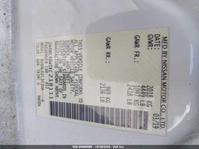 1N4BL4BW1KC218111 Nissan Altima 2.5 S