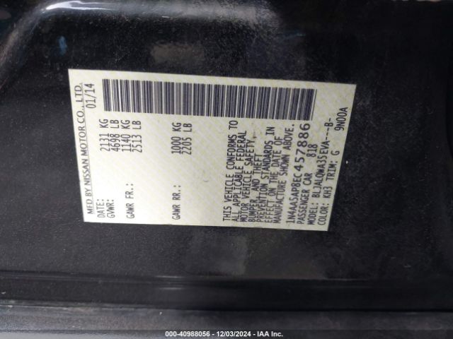 1N4AA5AP8EC457886 Nissan Maxima 3.5 S/3.5 Sv