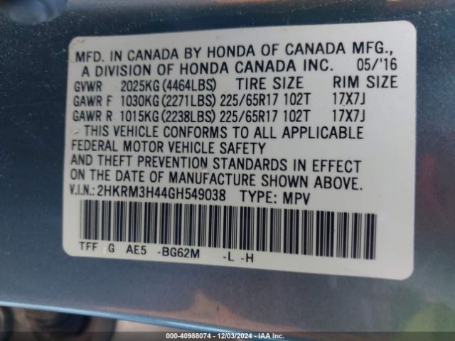 2HKRM3H44GH549038 Honda CR-V SE