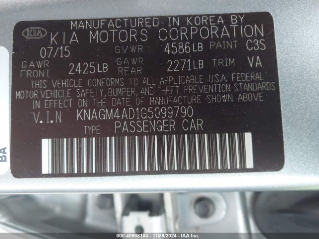 KNAGM4AD1G5099790 KIA OPTIMA HYBRID