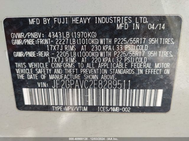 JF2GPAVC2E8289511 Subaru Xv Crosstrek 2.0i Premium