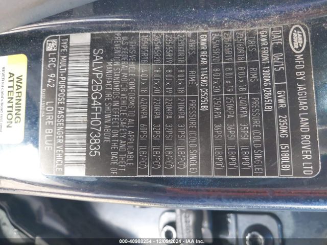 SALVP2BG4FH073835 Land Rover Range Rover Evoque Pure