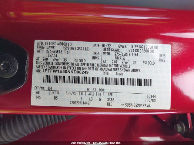 Ford F-150 Xlt 2022 1FTFW1E50NKD08249 Image 9