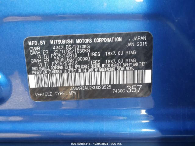 2019 MITSUBISHI OUTLANDER SPORT JA4AR3AU2KU023525 Photo 8