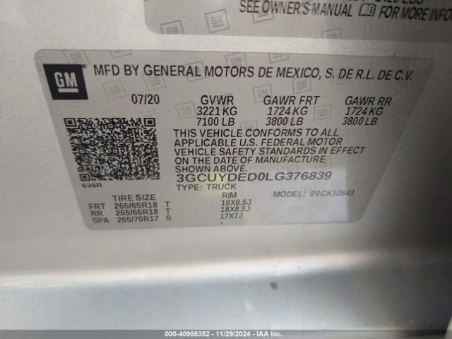 3GCUYDED0LG376839 Chevrolet Silverado 1500 4wd  Short Bed Lt