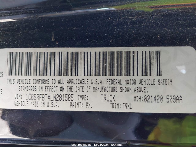 1C6SRFBTXLN281585 RAM 1500 Big Horn  4x4 6'4 Box