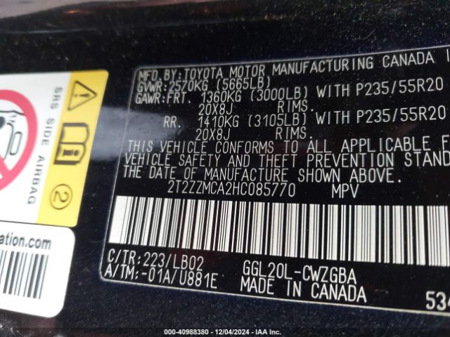 2T2ZZMCA2HC085770 Lexus RX 350
