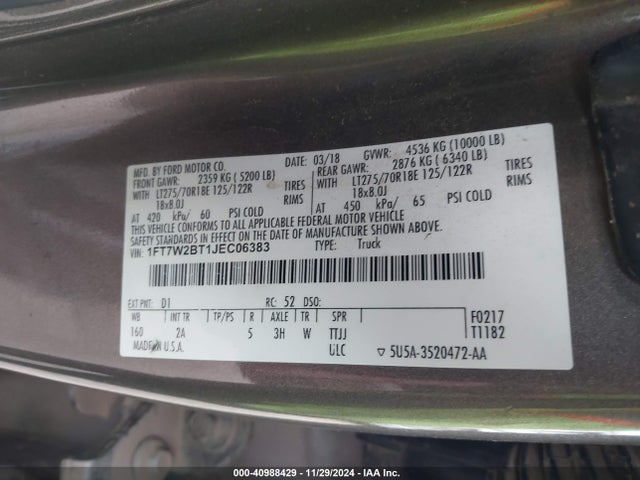 Ford F-250 Xlt 2018 1FT7W2BT1JEC06383 Image 9