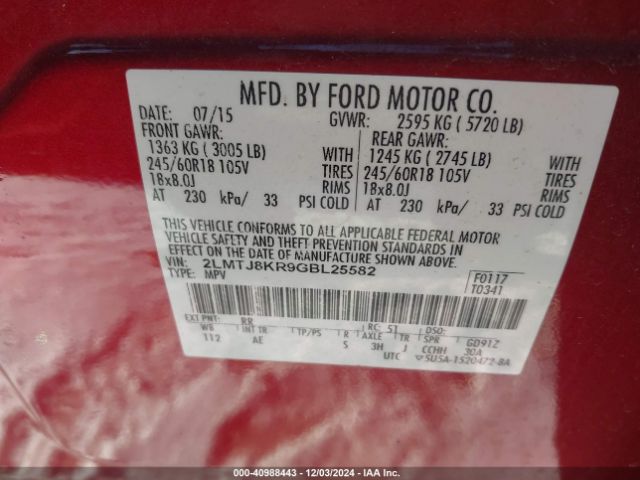2LMTJ8KR9GBL25582 Lincoln Mkx Select