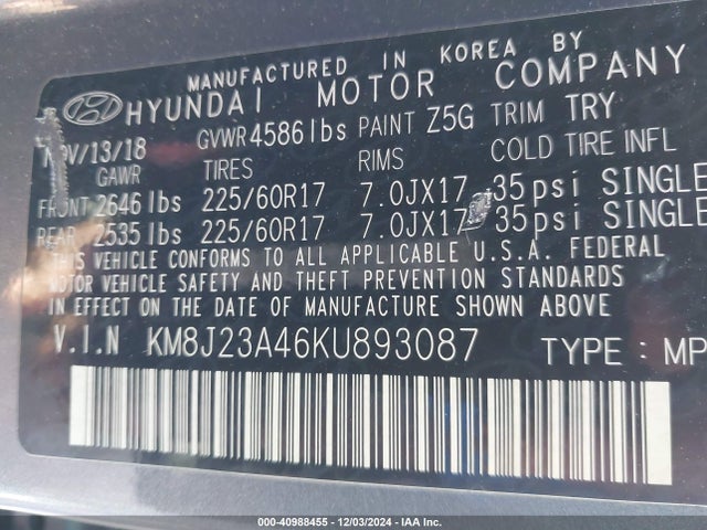 Hyundai TUCSON SE 2019 KM8J23A46KU893087 Image 9