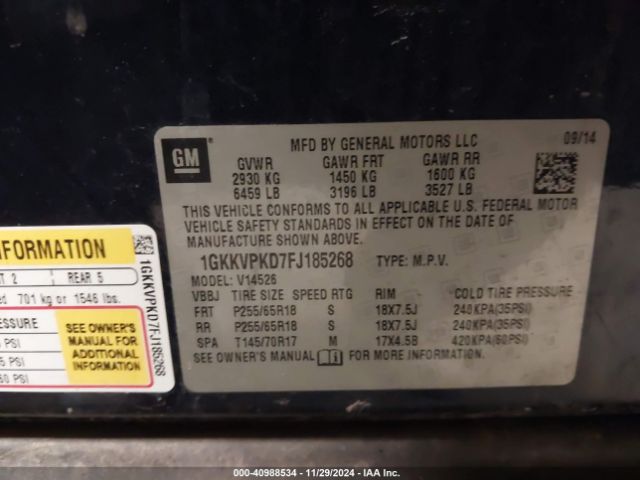 1GKKVPKD7FJ185268 GMC Acadia Sle-2