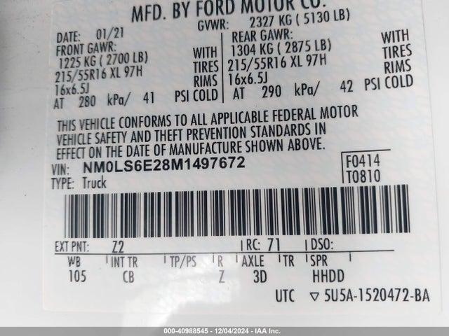 Ford Transit Connect Xl 2021 NM0LS6E28M1497672 Image 9