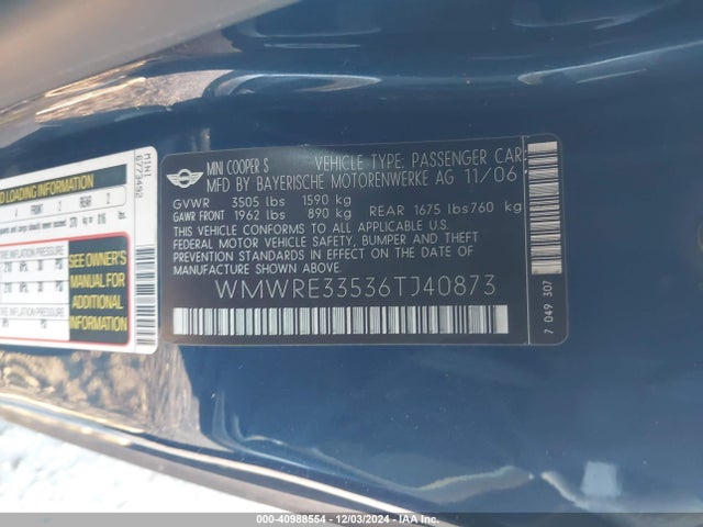2006 MINI COOPER S WMWRE33536TJ40873 Photo 8