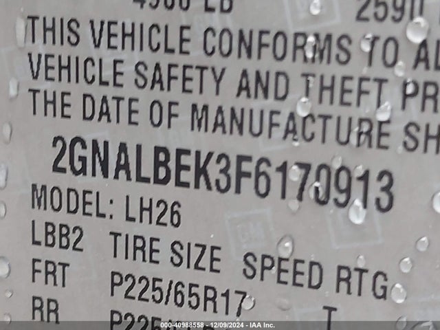 Chevrolet EQUINOX 1LT 2015 2GNALBEK3F6170913 Image 9