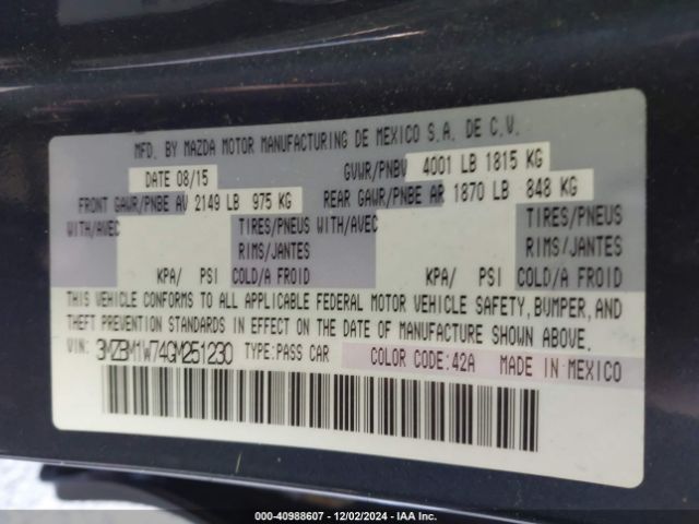 3MZBM1W74GM251230 Mazda Mazda3 I Touring