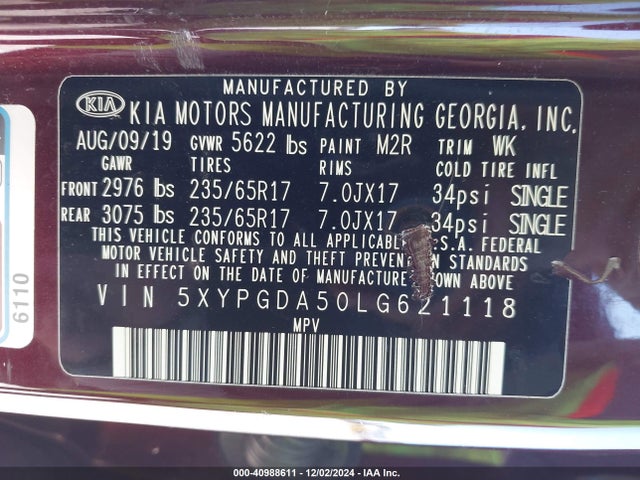 KIA Sorento 3.3l Lx 2020 5XYPGDA50LG621118 Image 9