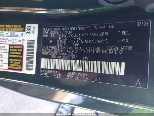 5TDJSKFC9RS140067 Toyota SIENNA XLE