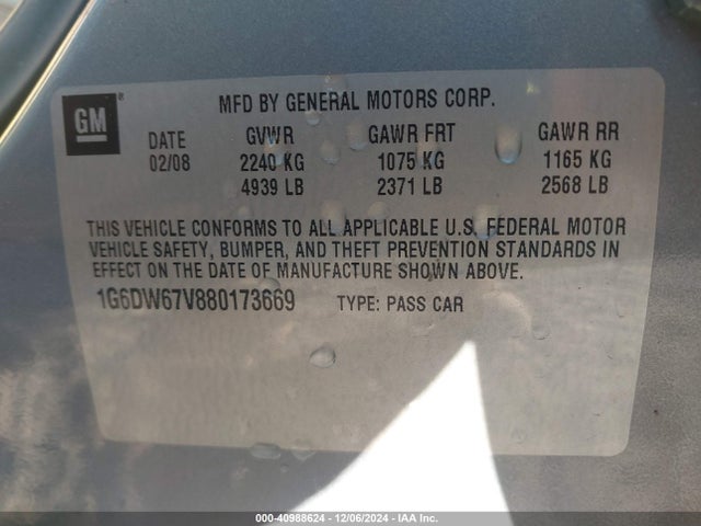 2008 CADILLAC STS 1G6DW67V880173669 Photo 8