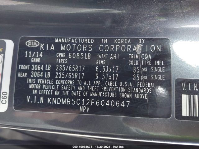 KNDMB5C12F6040647 KIA SEDONA LX