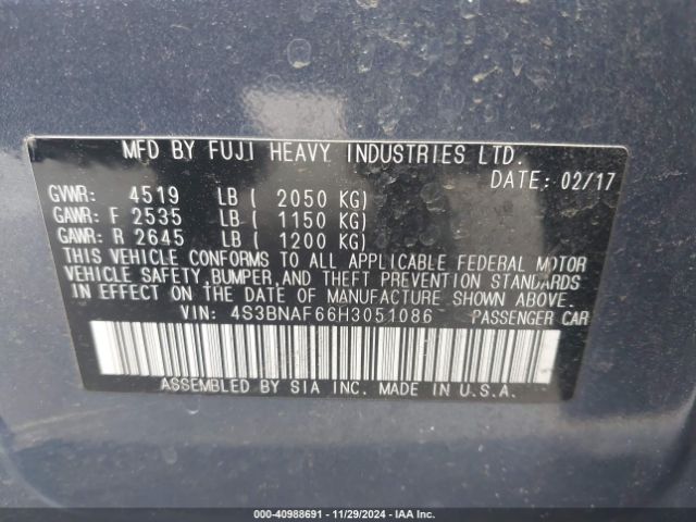 4S3BNAF66H3051086 Subaru Legacy 2.5i Premium
