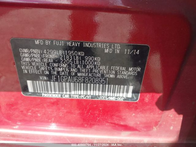 JF1GPAU68F8208951 Subaru Impreza 2.0i Sport Premium