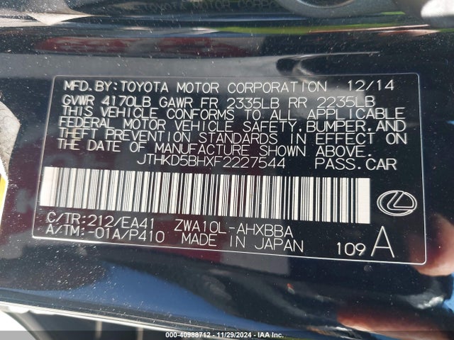 Lexus CT 200H 2015 JTHKD5BHXF2227544 Image 9