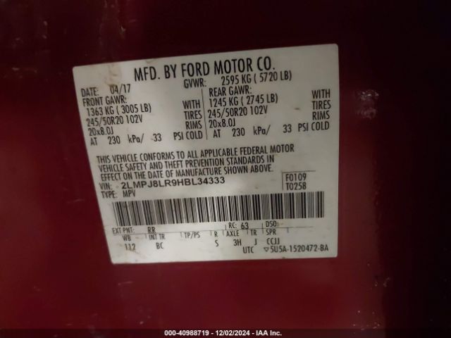 2LMPJ8LR9HBL34333 Lincoln Mkx Reserve