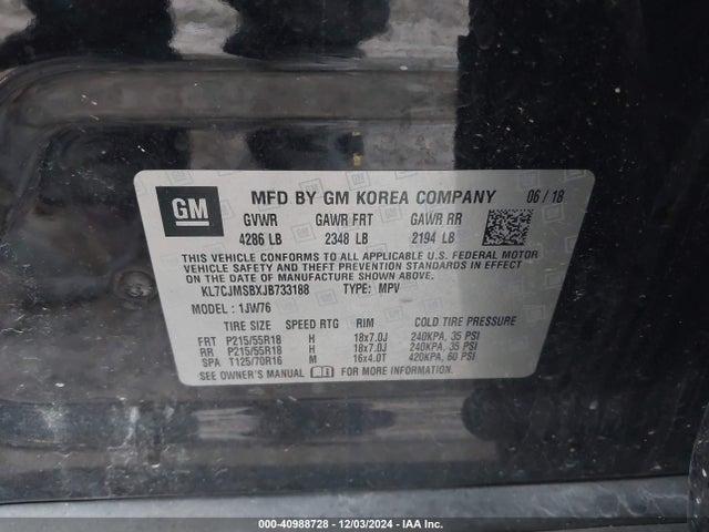 KL7CJMSBXJB733188 Chevrolet Trax Premier