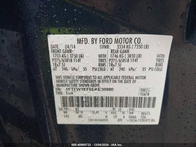 Ford F-150 Xlt 2014 1FTFW1EF6EKE30980 Image 9