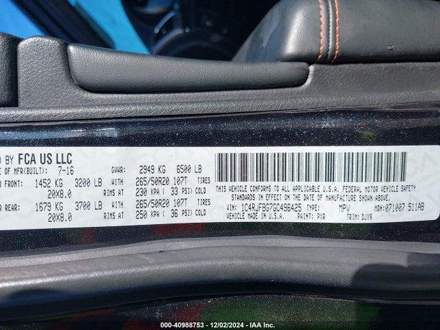 1C4RJFBG7GC496425 Jeep Grand Cherokee Limited 75th Anniversary