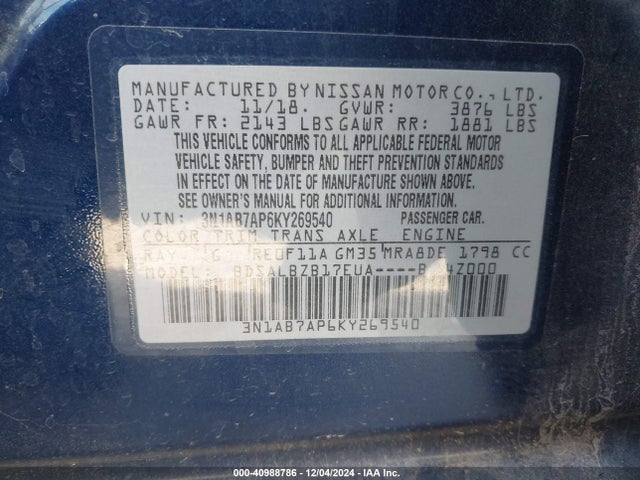 Nissan SENTRA S 2019 3N1AB7AP6KY269540 Image 9