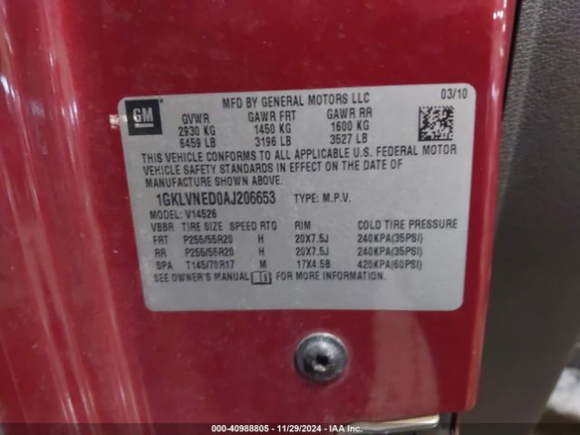 2010 GMC ACADIA 1GKLVNED0AJ206653 Photo 8