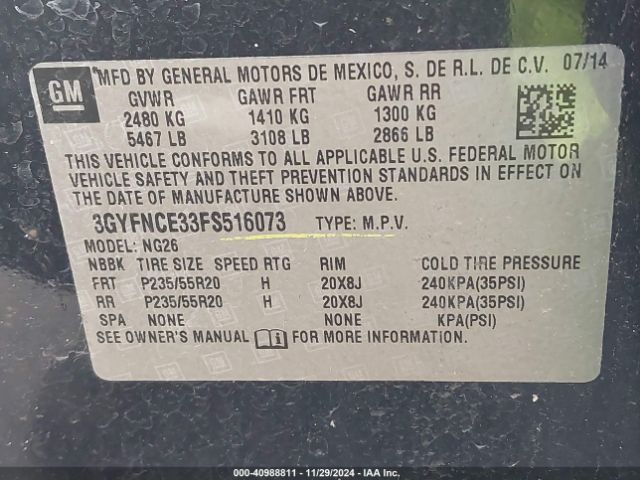 3GYFNCE33FS516073 Cadillac Srx Performance Collection