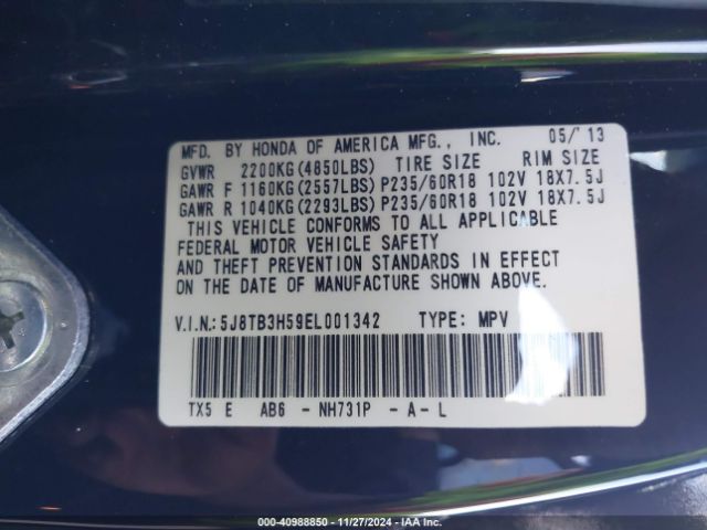 5J8TB3H59EL001342 Acura RDX