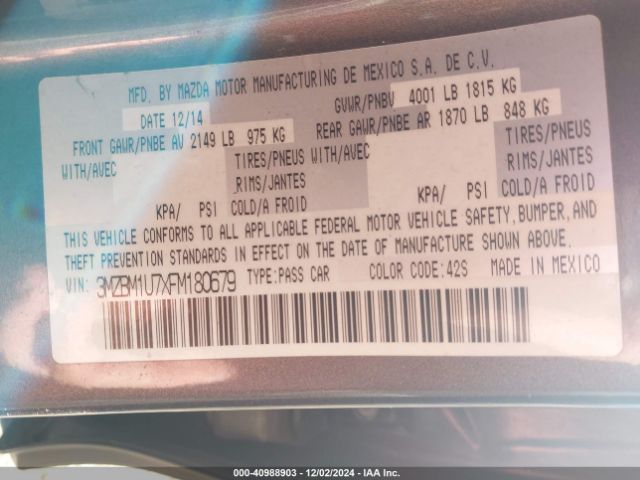 3MZBM1U7XFM180679 Mazda Mazda3 I Sport